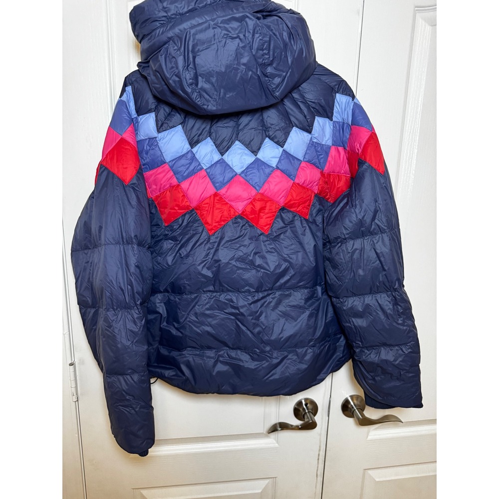 Marine Layer Archive Womens XL Puffer Jacket Navy Chevron Quilted Hooded - Picture 7 of 8